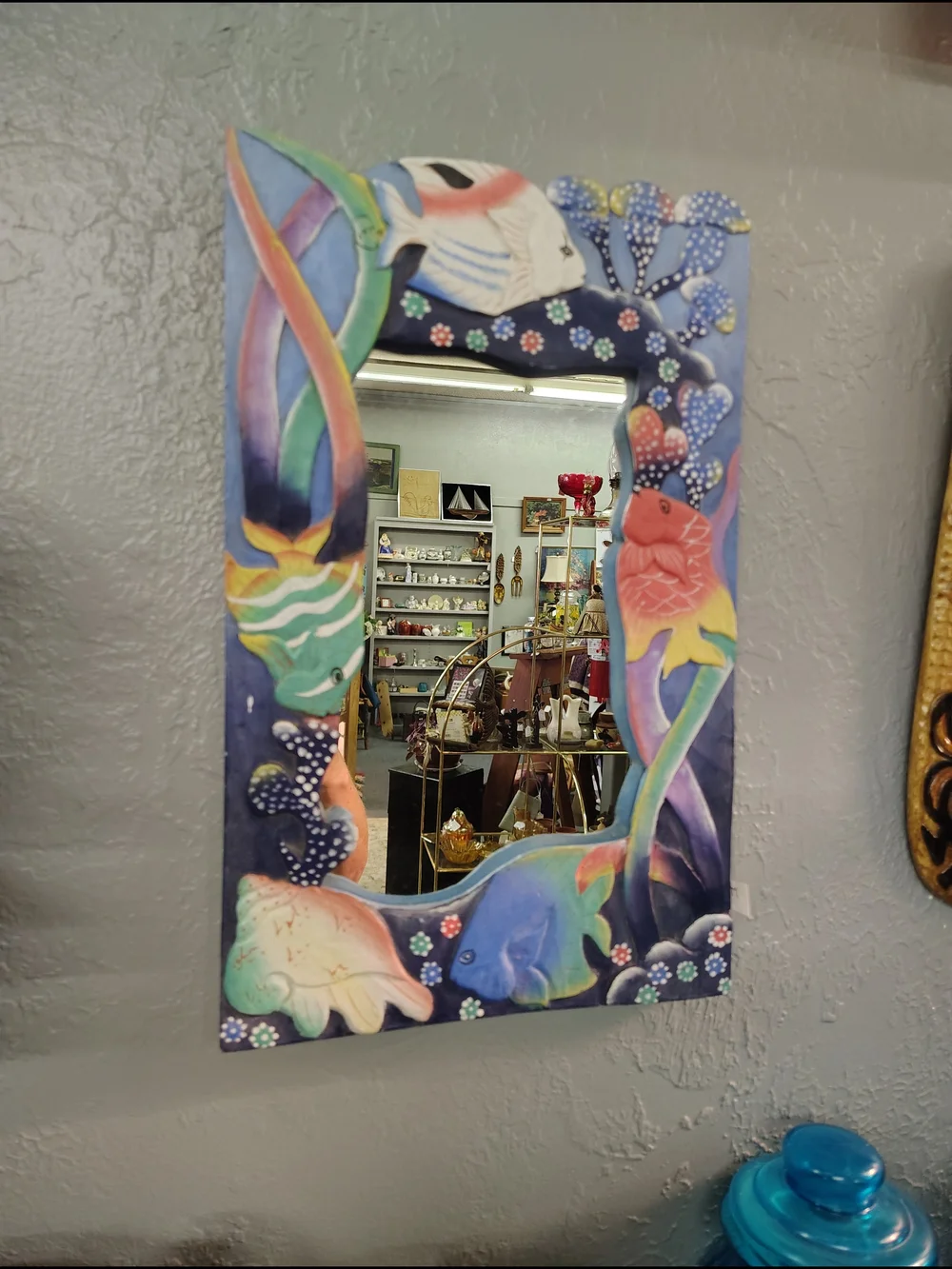 Hand-Painted Multicolor Fish Wall Mirror - Home Wall Decor